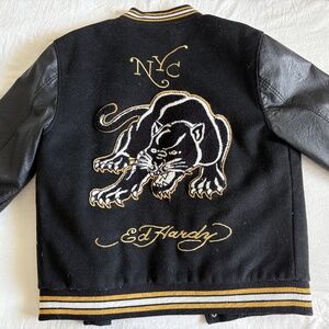Vintage Love Kills Slowly Ed Hardy Wool/Faux Leather Jacket